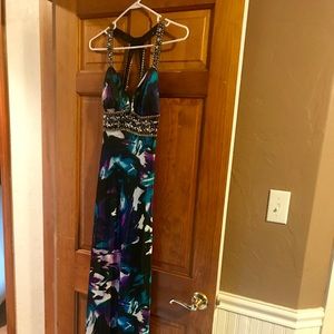 Long evening dress, multi color, size 6.